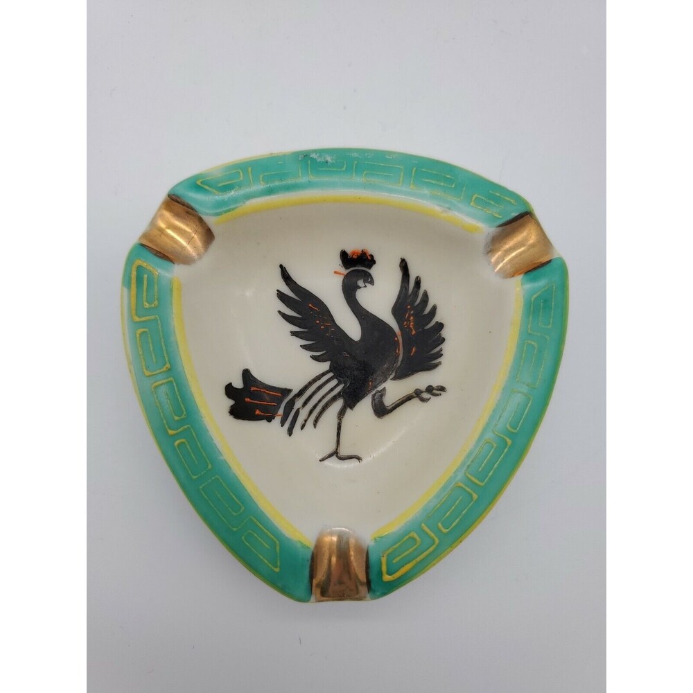 Japan Hotta Yu Shoten 1930's Mini Porcelain Ashtray Black Bird RARE Porcelain